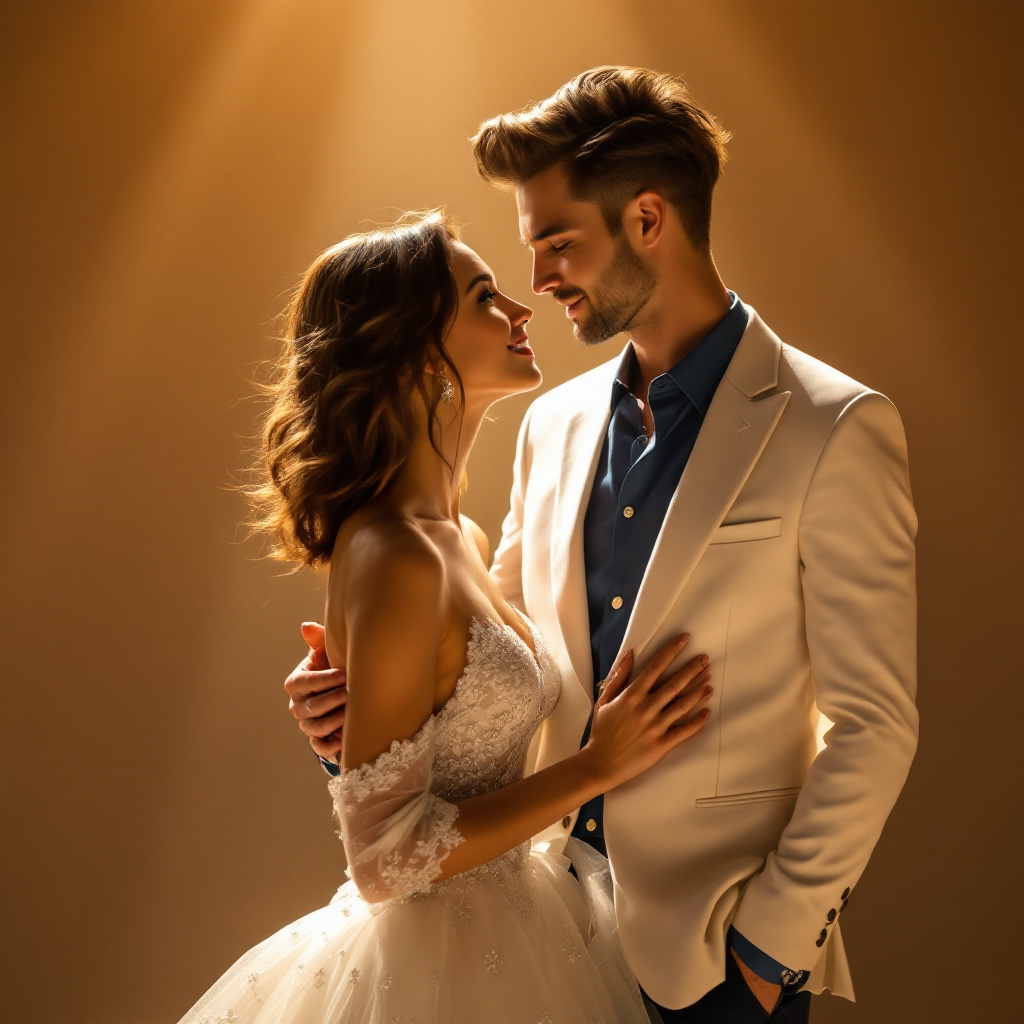 Beam of light being cast down on the couple, modern style, unique pose, social media trending photo